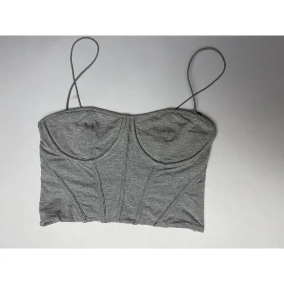 SER.O.YA Viv Gray Corset Bustier Crop Top Small Spaghetti Strap NWT - Picture 3 of 12